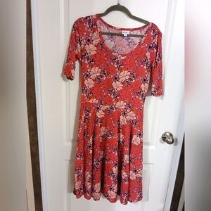 LuLaRoe pink floral dress with 3/4 Sleeves and a scoop neck